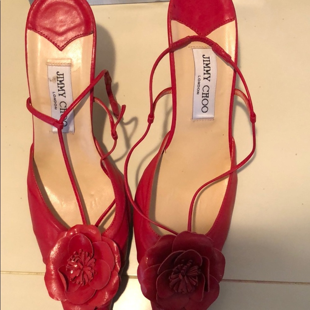Red flower Jimmy Choos! Perfect condition!